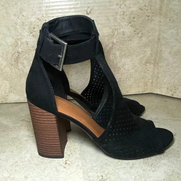 Womens Black Open-Toe Block Heel Sandals With Ankle Straps & Buckle Closure Sz 8 - Picture 4 of 8